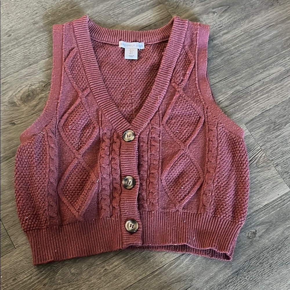 Cable Knit Button-Up Sweater Vest